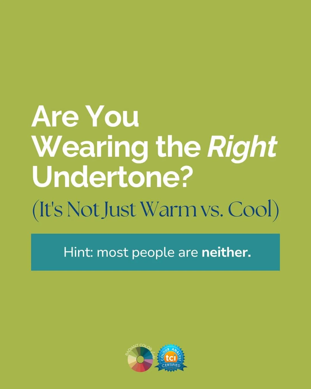Not sure where you fall?

That's exactly what your session at Radiant Color Studio is for!

As Kansas City's only certified TCI analyst, I'll identify your exact hue, value, and chroma - so you walk away with a palette that truly works.

Book at radi