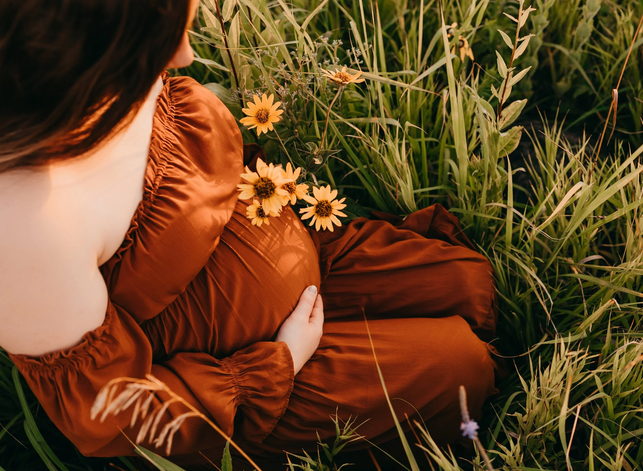 Rockford Maternity Photographer Golden Hour Wildflower Outdoor Session