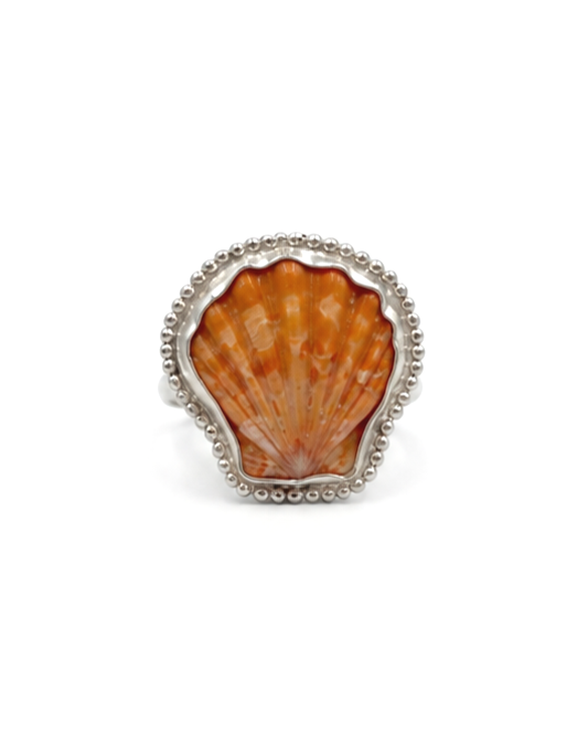 Orange-Red Bezeled Sunrise Shell Ring