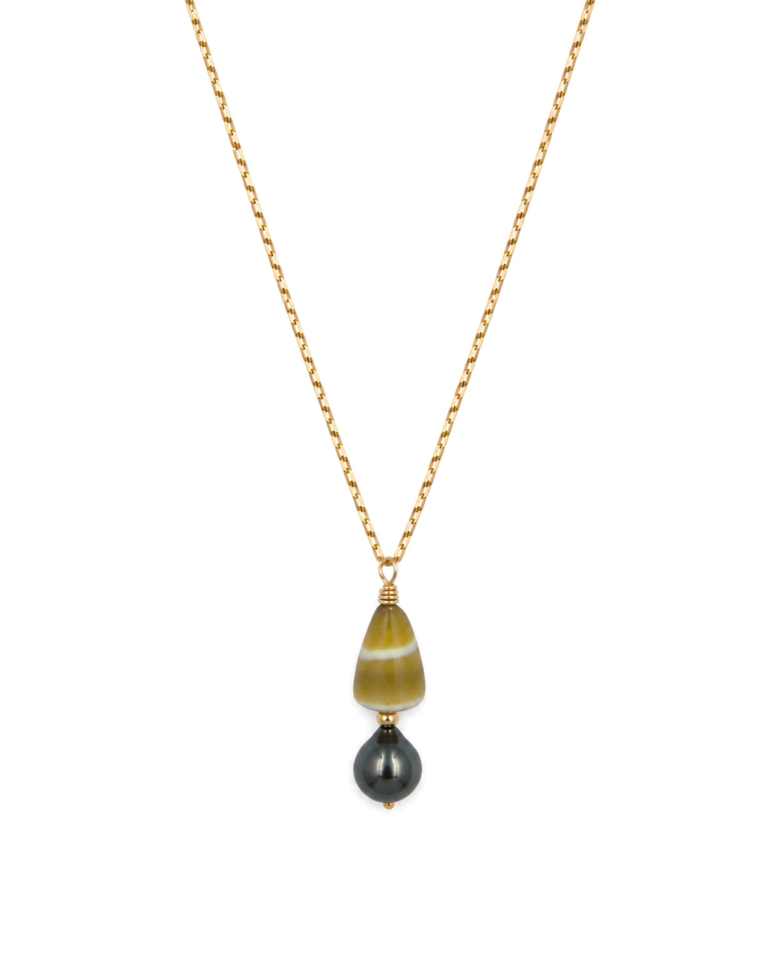 Malia Drop Necklace — Olive Cone + Tahitian Pearl