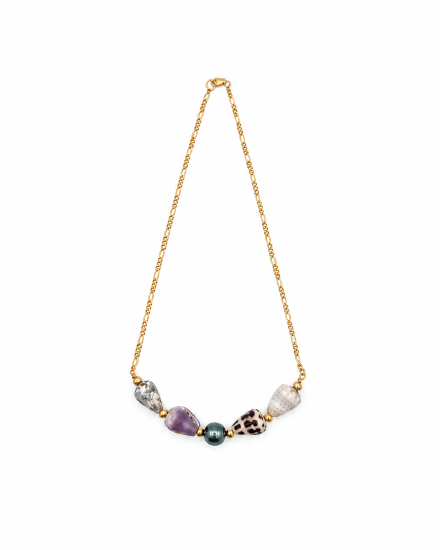 Leilani Necklace —  Hebrew + Tahitian Pearl + Cones