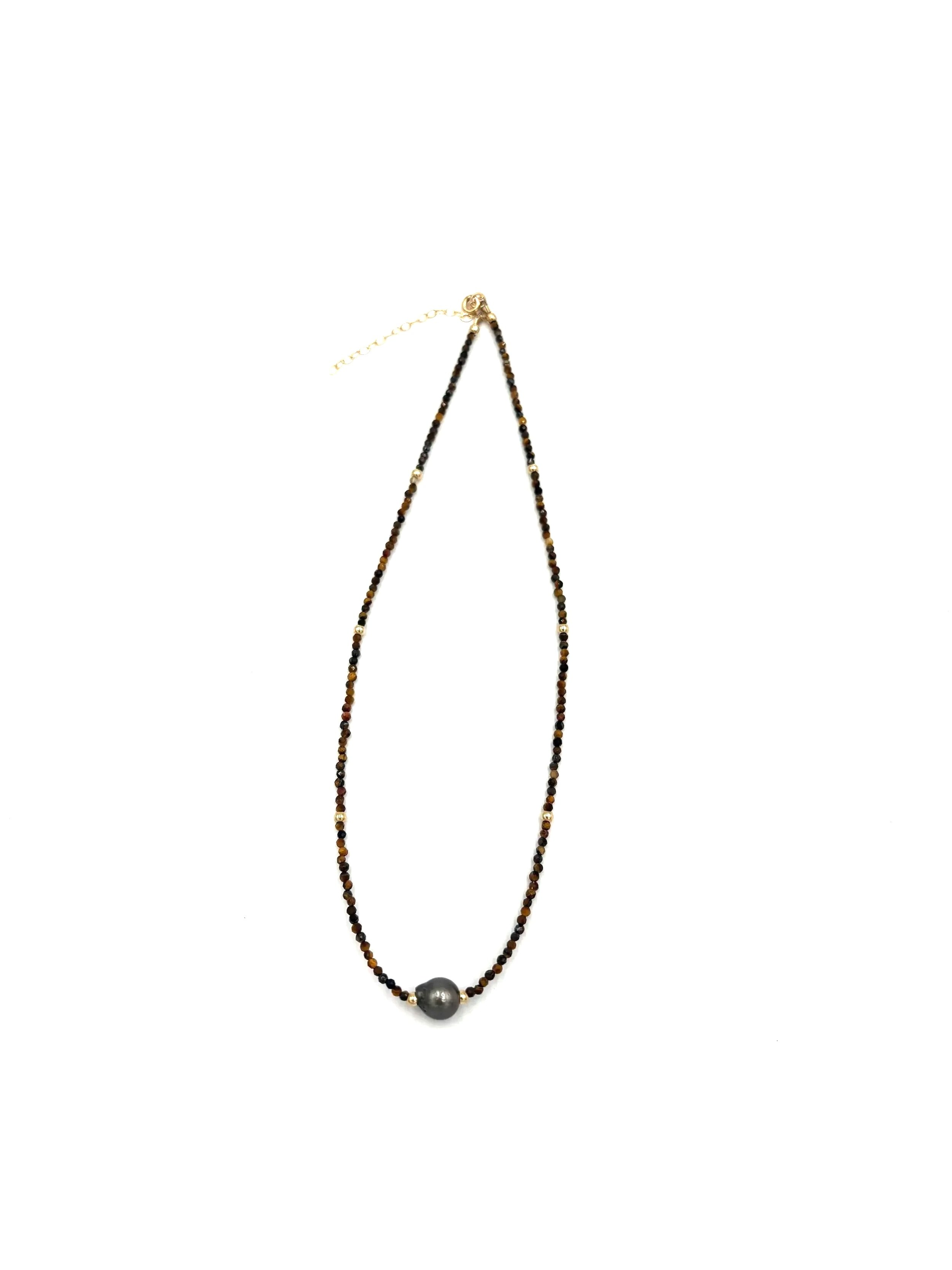 Tahitian Pearl & Tiger's Eye Necklace