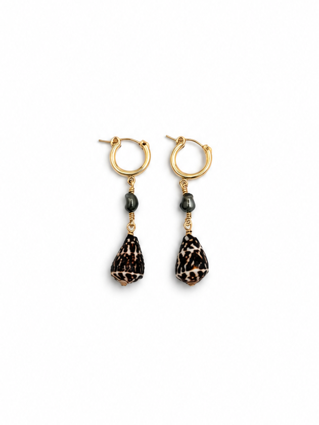 Namaka Earrings — Chaldean Cones + Tahitian Pearls
