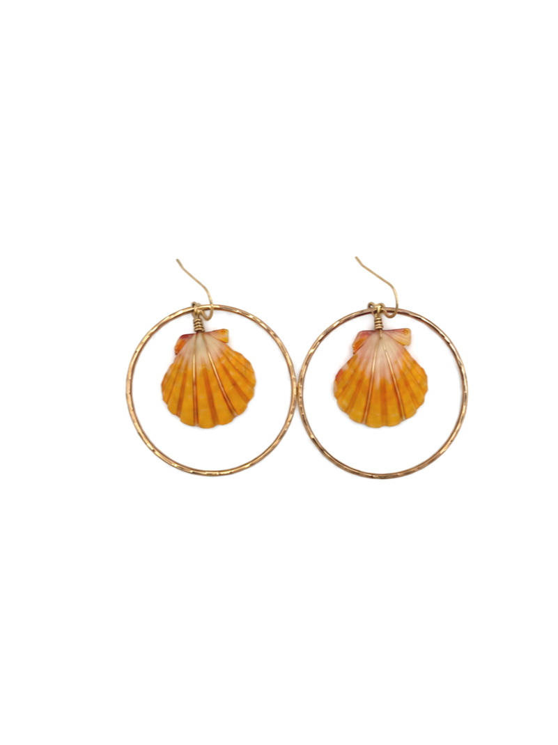 Yellow + Orange Sunrise Shell Hoop Earrings