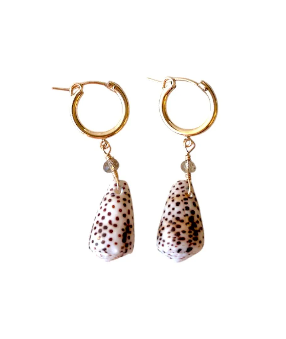Flea Cone & Labradorite Huggie Earrings