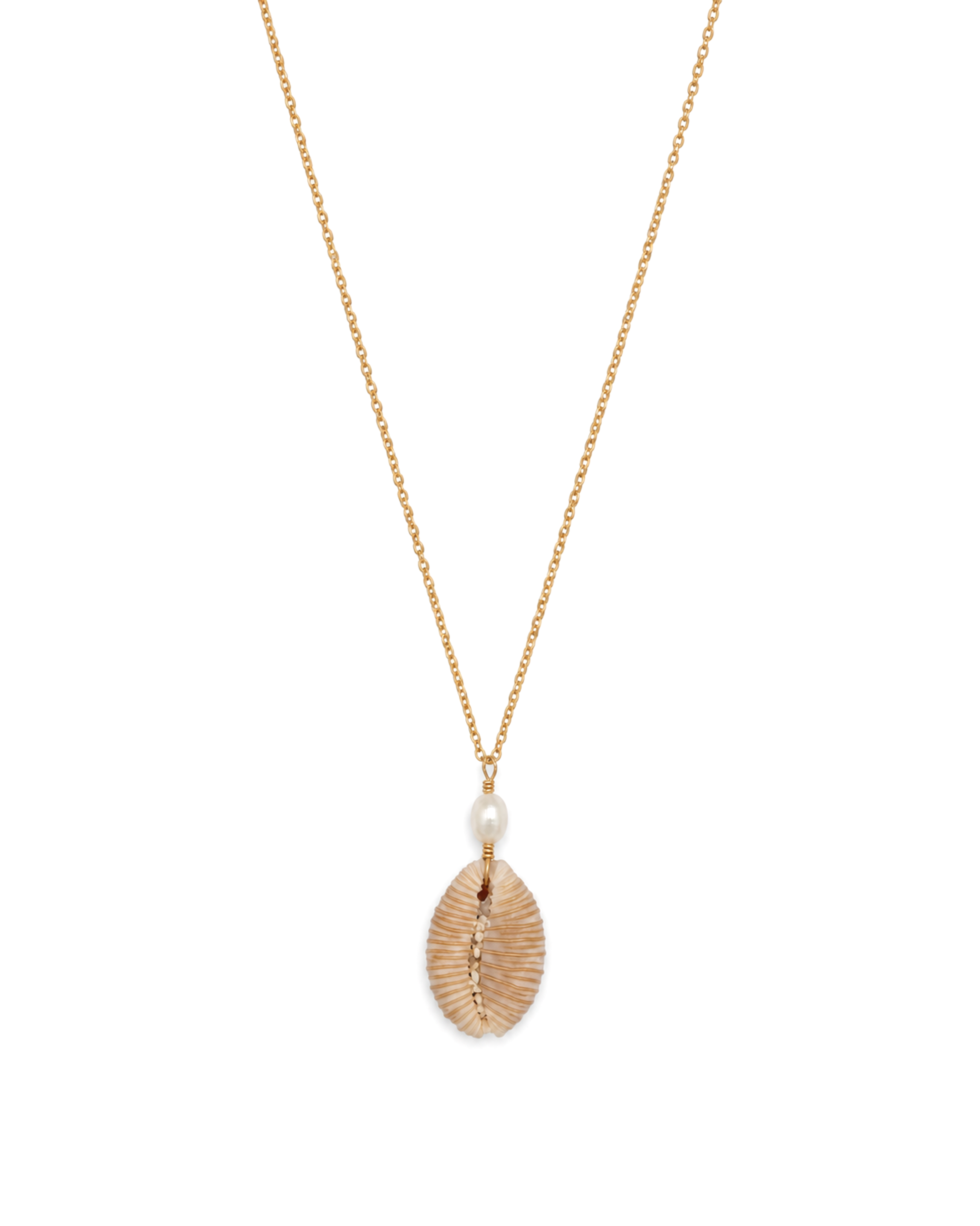 Granulated Cowry + White Keshi Necklace