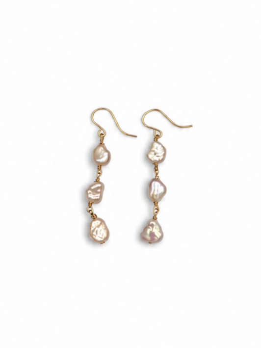 Triple Pink Keshi Earrings