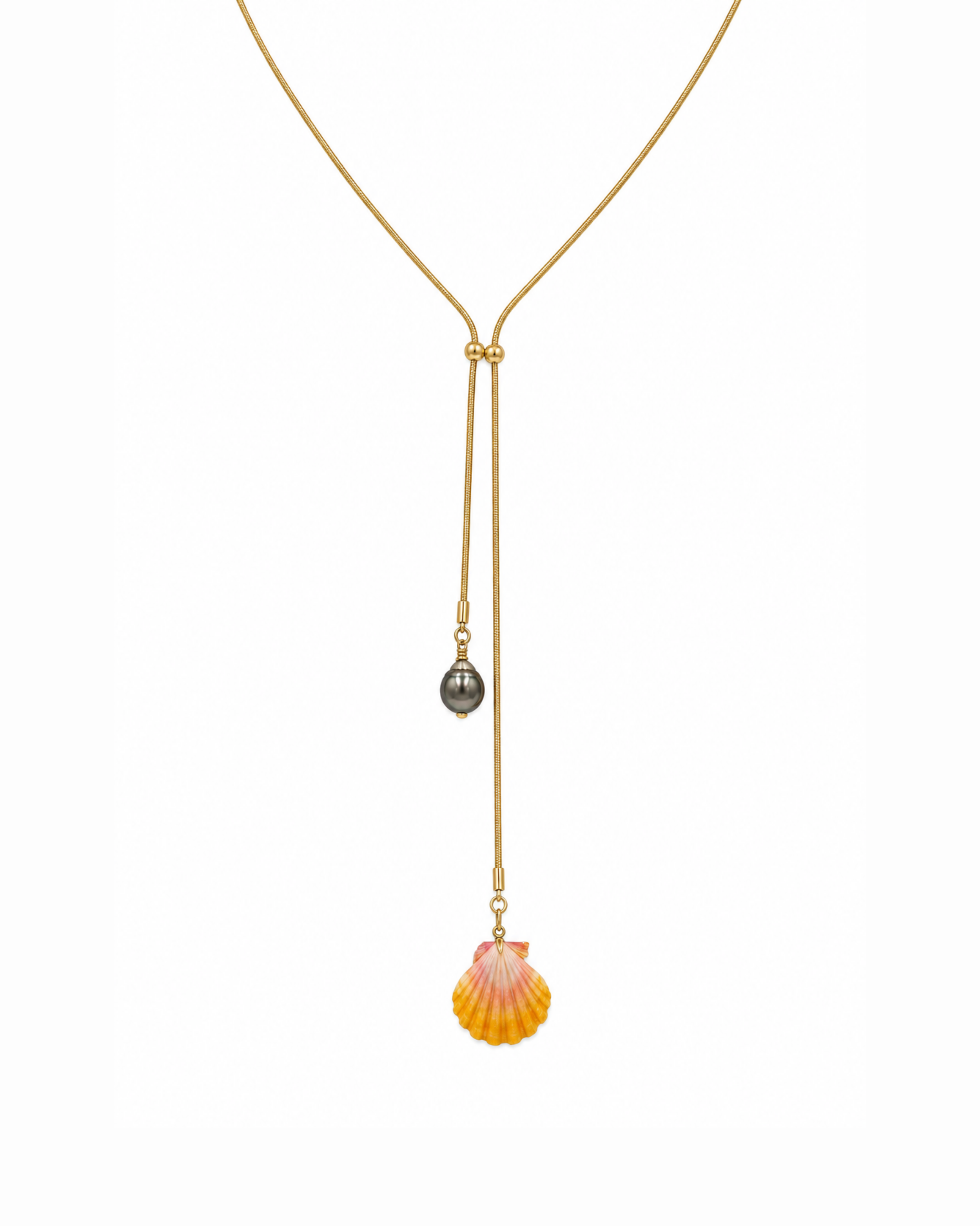 Bolo Lariat Necklace — Sunrise Shell + Tahitian Pearl
