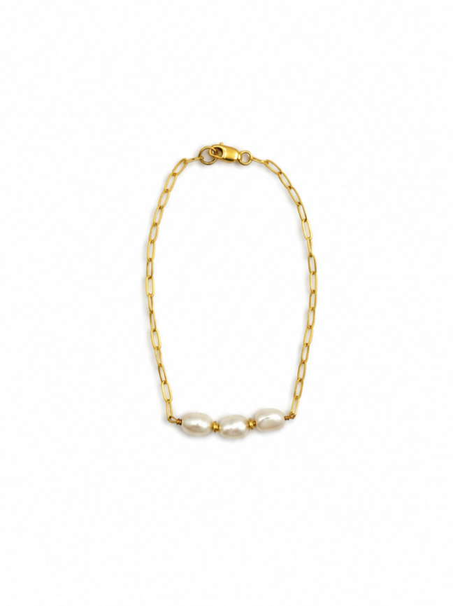 Pearl Bar Bracelet — Triple White Keshi