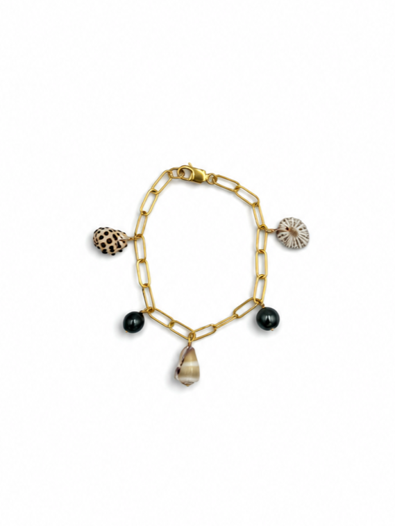 Tahitian Pearl + Mixed Shell Charm Bracelet