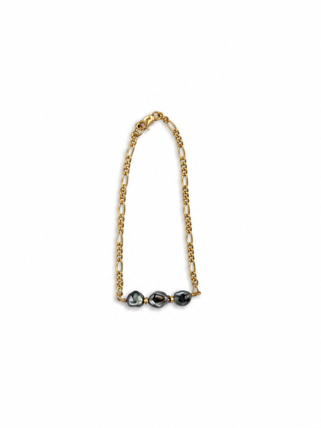 Pearl Bar Bracelet — Triple Tahitian Keshi