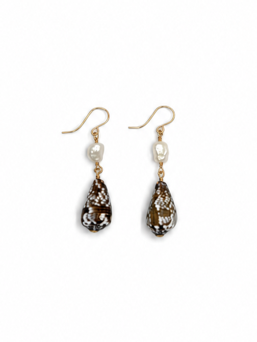 Cat Cone + White Keshi Earrings