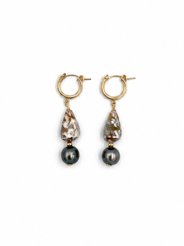 Malia Drop Earrings — Cat Cones + Tahitian Pearls