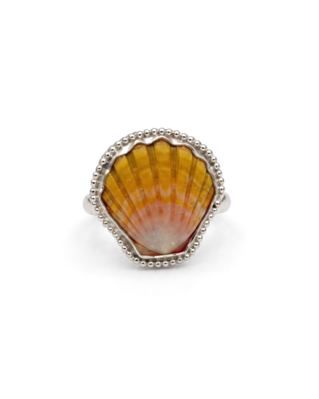 Yellow-Orange Bezeled Sunrise Shell Ring