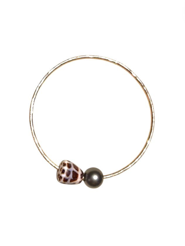 Mini Hebrew & Tahitian Pearl Bangle (Size 7.5")