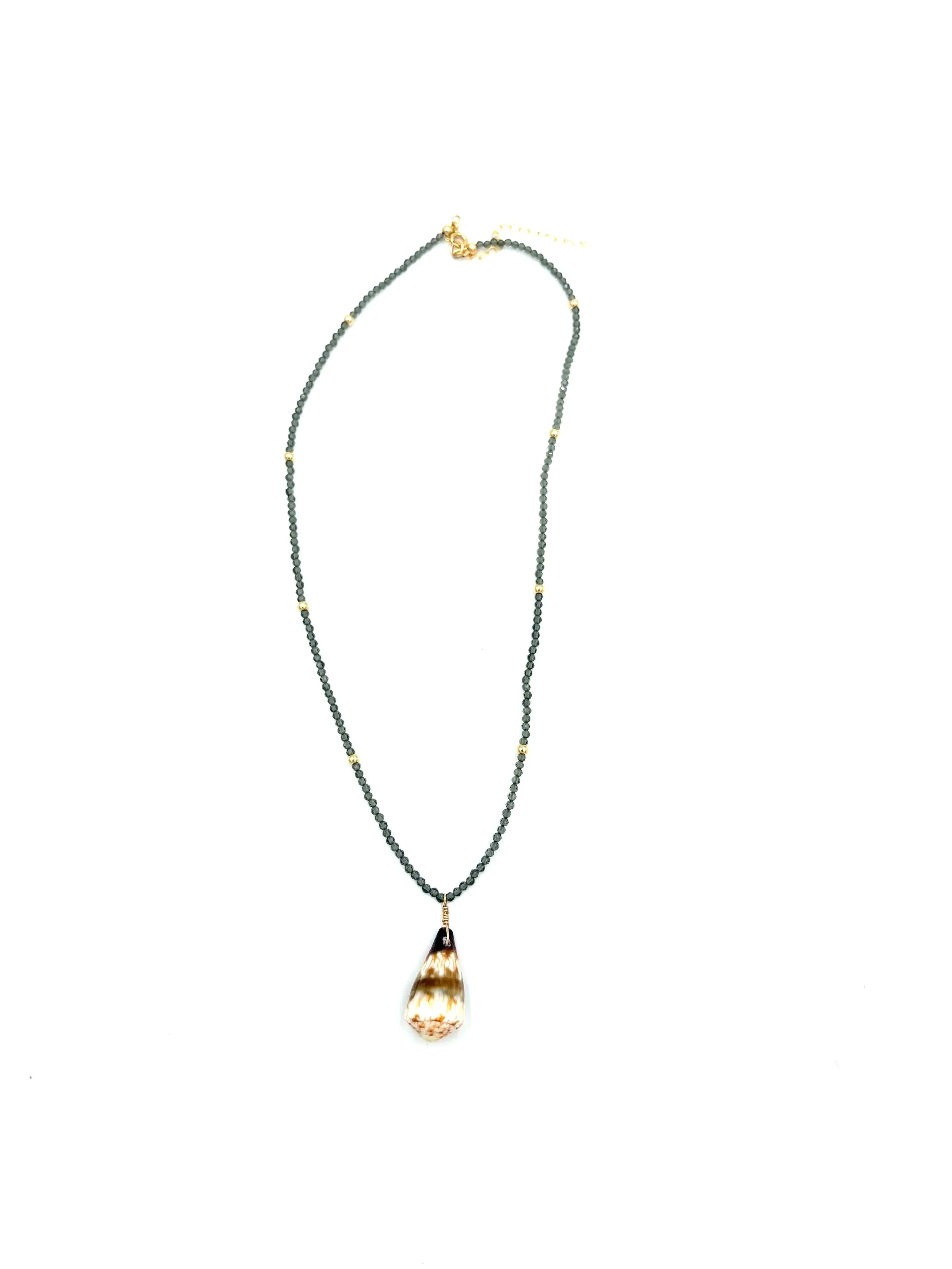 Soldier Cone & Green Gray Agate Necklace