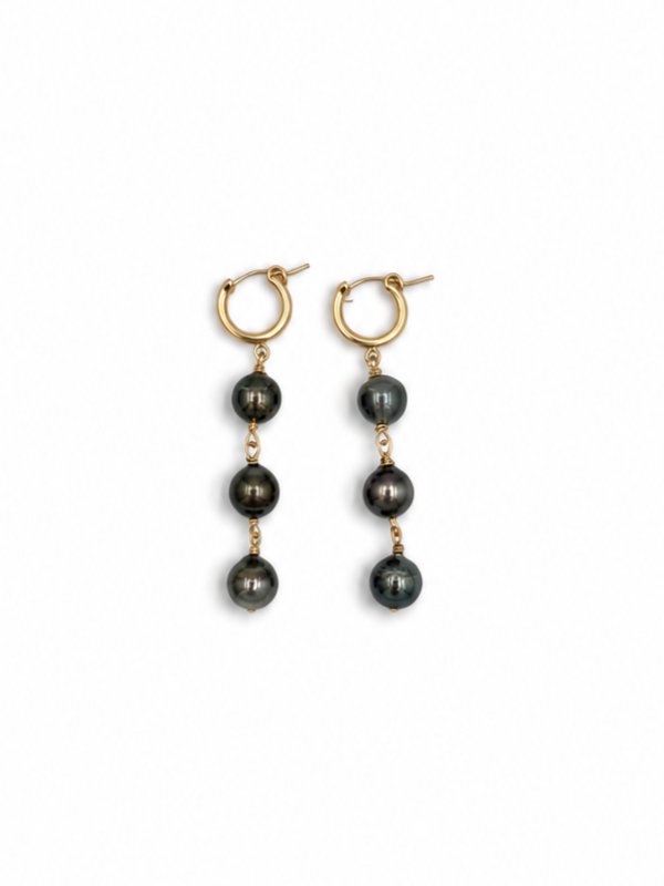 Triple Tahitian Pearl Huggies