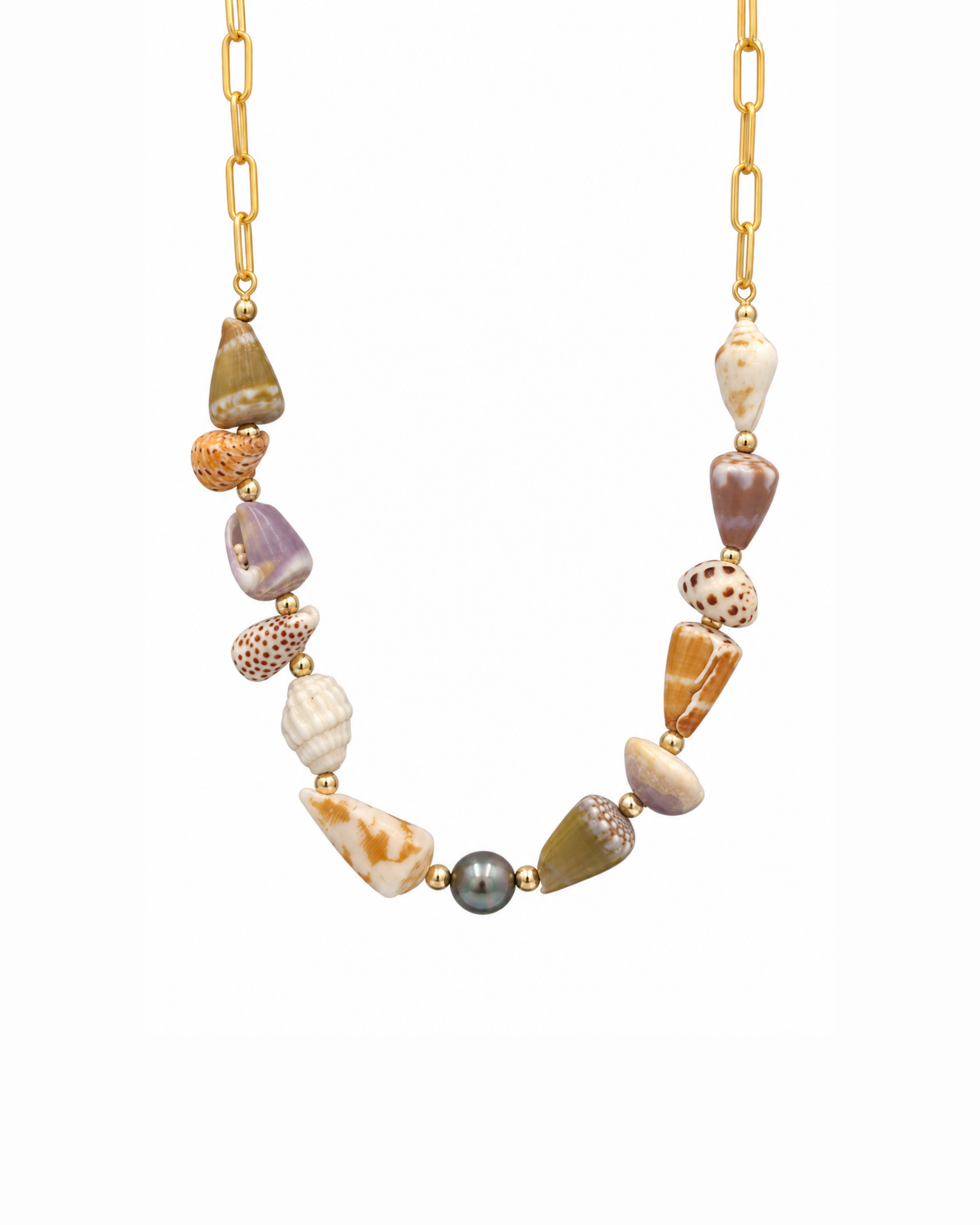 Isla Necklace — Tahitian Pearl + Mixed Shells