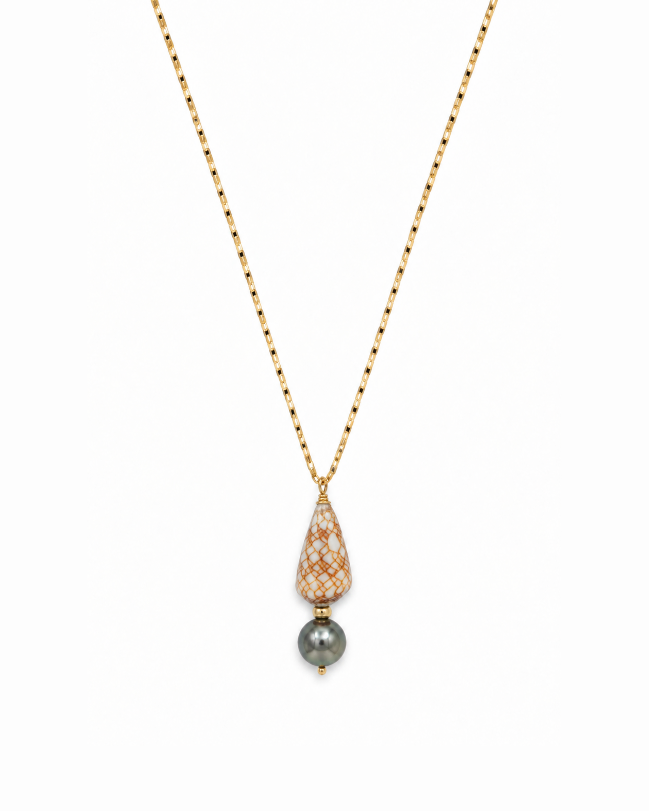 Malia Drop Necklace — Textile Cone + Tahitian Pearl