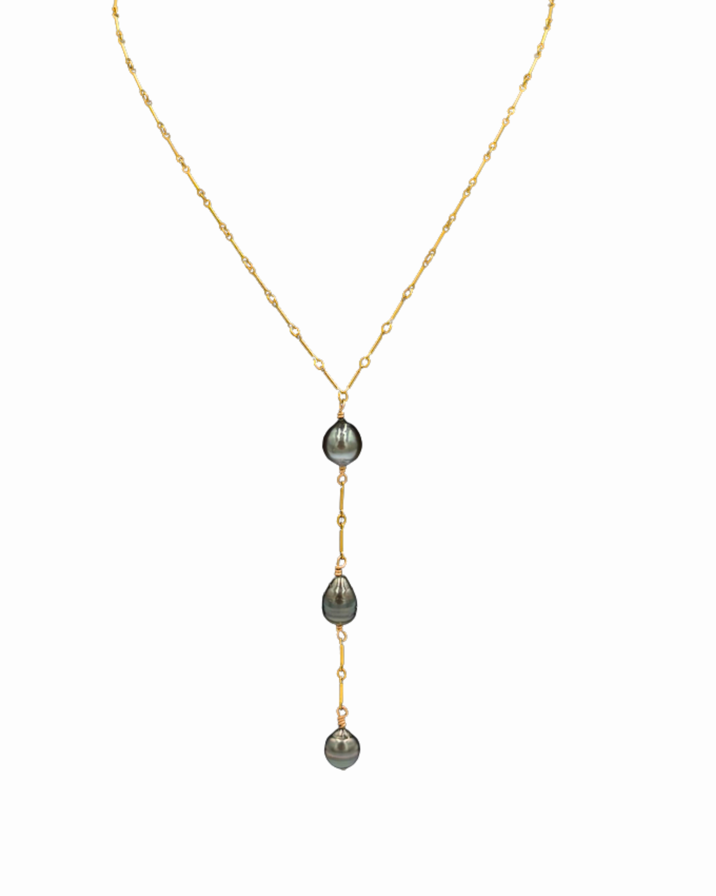 Triple Tahitian Lariat Drop Necklace