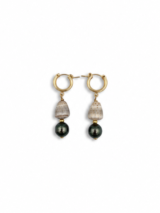 Malia Drop Huggies — Abbreviated Cones + Tahitian Pearls