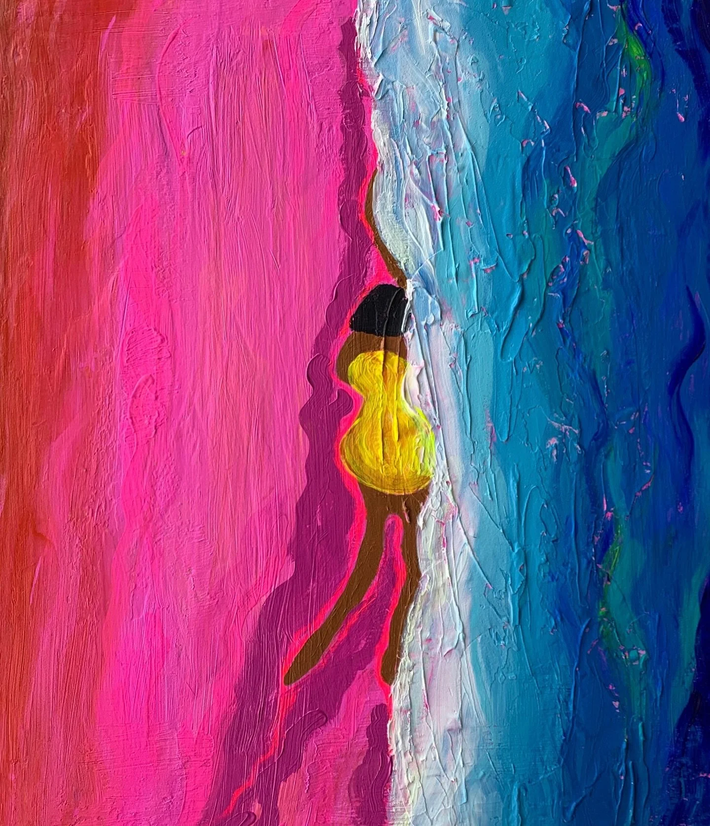 she&rsquo;s caught in between wanting to flee into the sea and rolling back to earth with the sun vibrating off her melanin activating her serotonin wanting to feel again

teetering, 2021, mixed media on recycled cardboard

the original was collected
