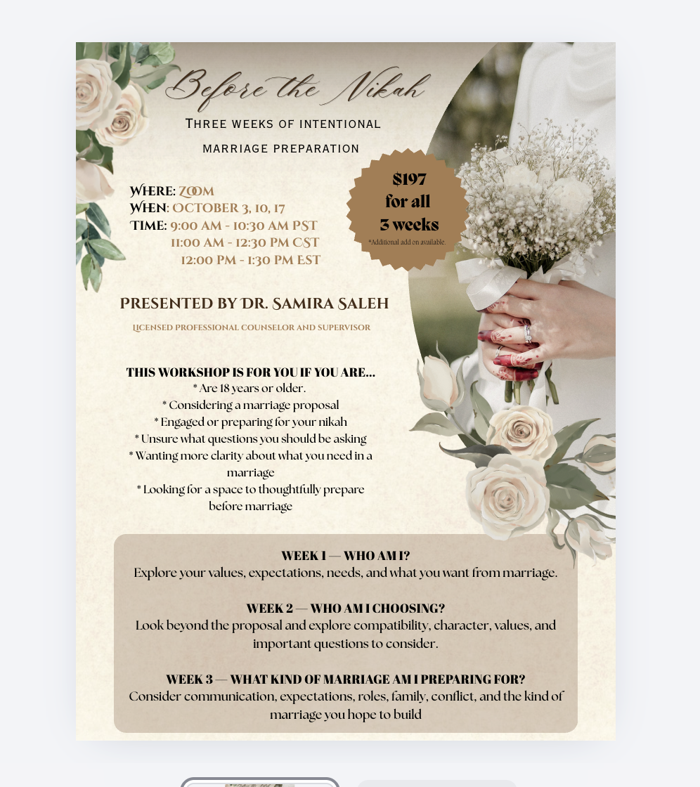 Before the Nikah: 3 Week Marriage Workshop