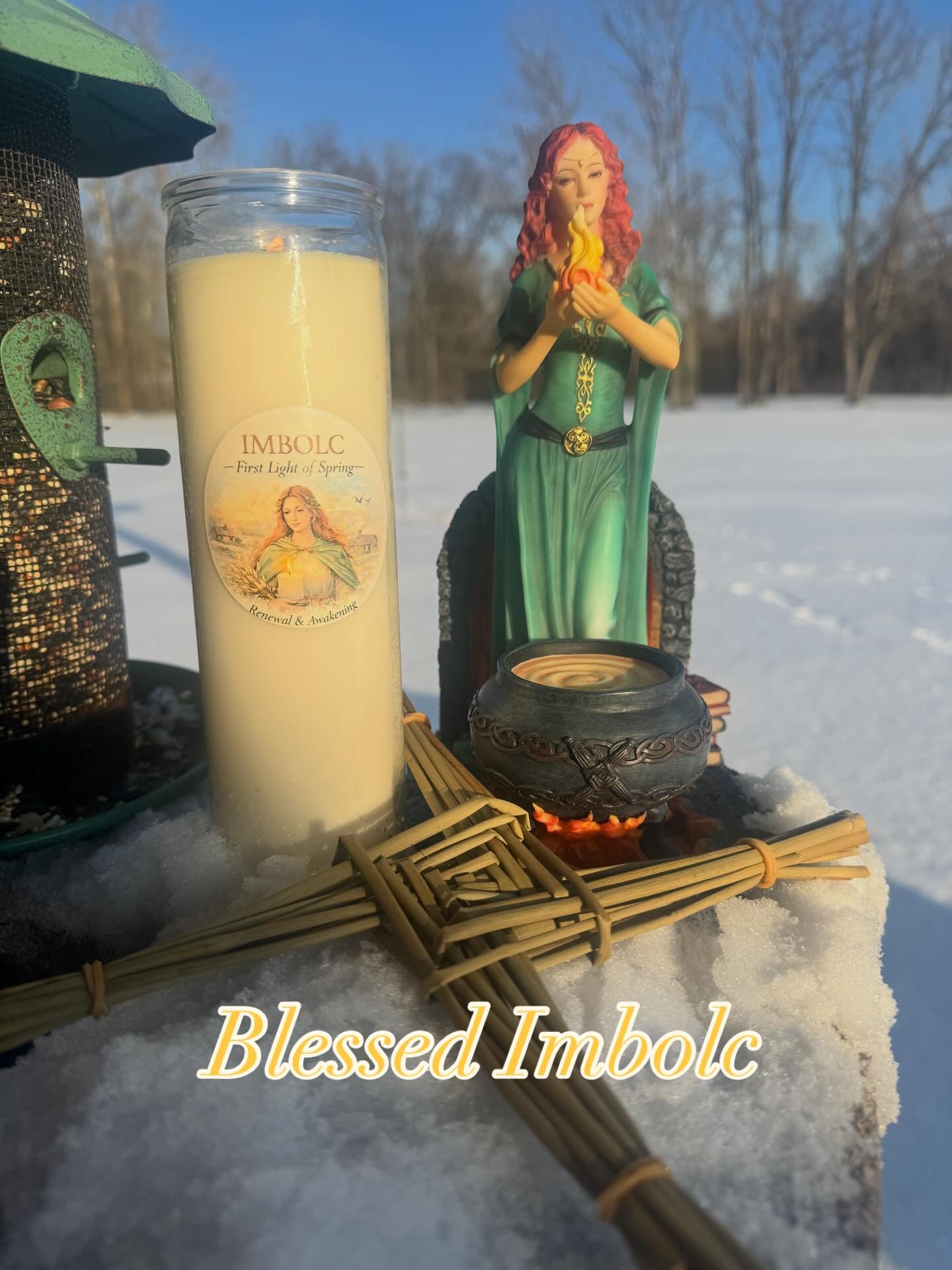 ☀️ Imbolc blessings! I was out in the back garden early this morning refilling the birds food, even though the ground is covered in snow and ice the garden is beautiful. The land may still seem to be sleeping but my garden is alive with the sound of 