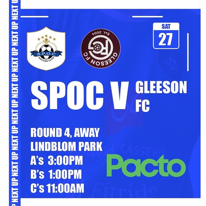 SPOC look to bounce back against Gleeson this weekend away. This game week is thanks to our wonderful sponsor Pacto. Pacto are Australia&rsquo;s largest waste handling equipment hire fleet, make sure to get in contact if you need any help in this spa