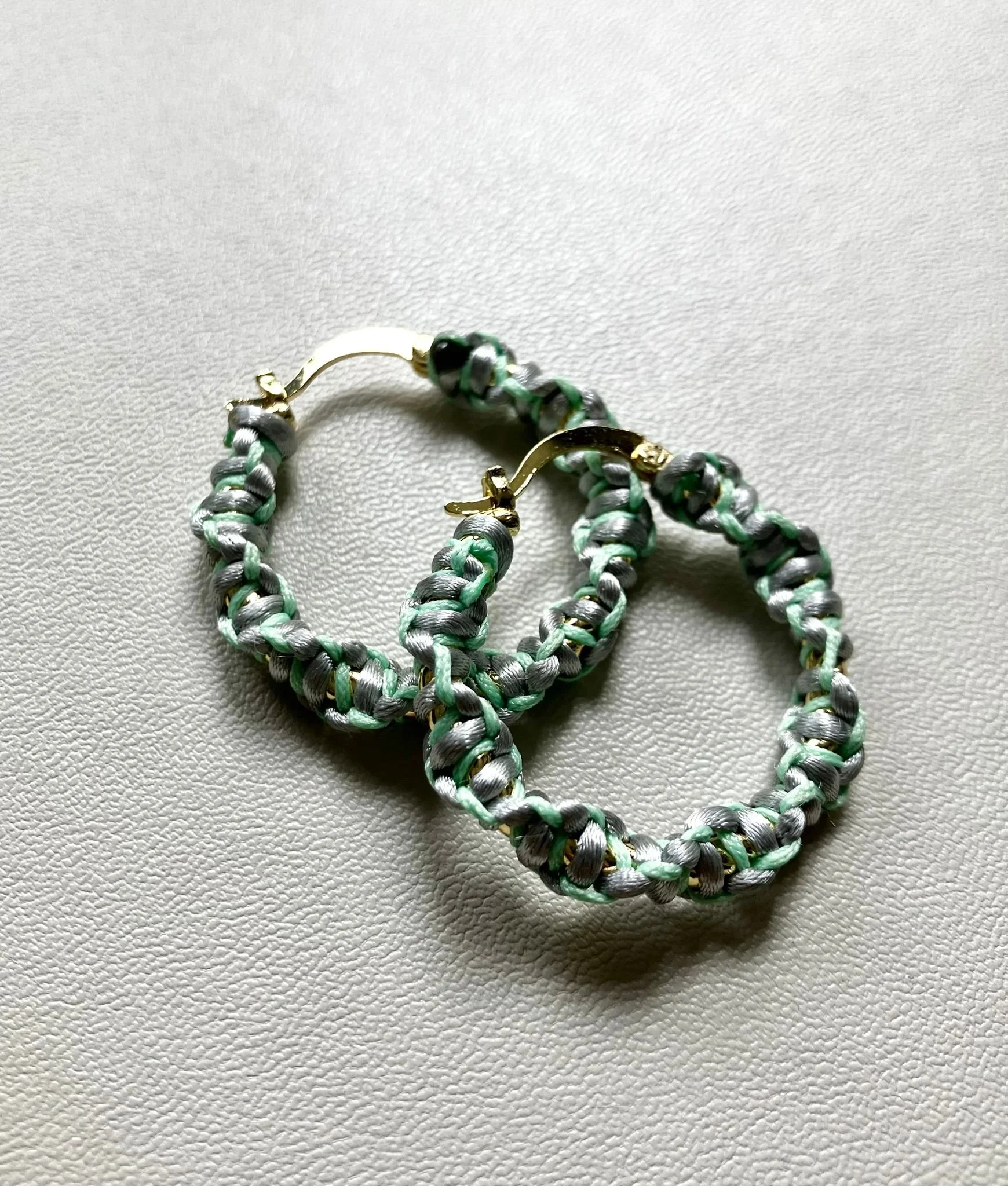 Handmade crochet earrings - Mint green & Grey
