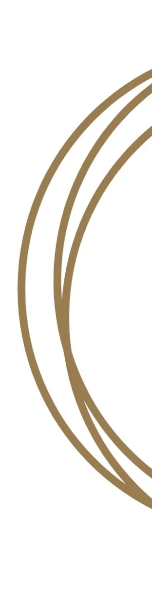 Three overlapping curved lines in a gold color on a white background.