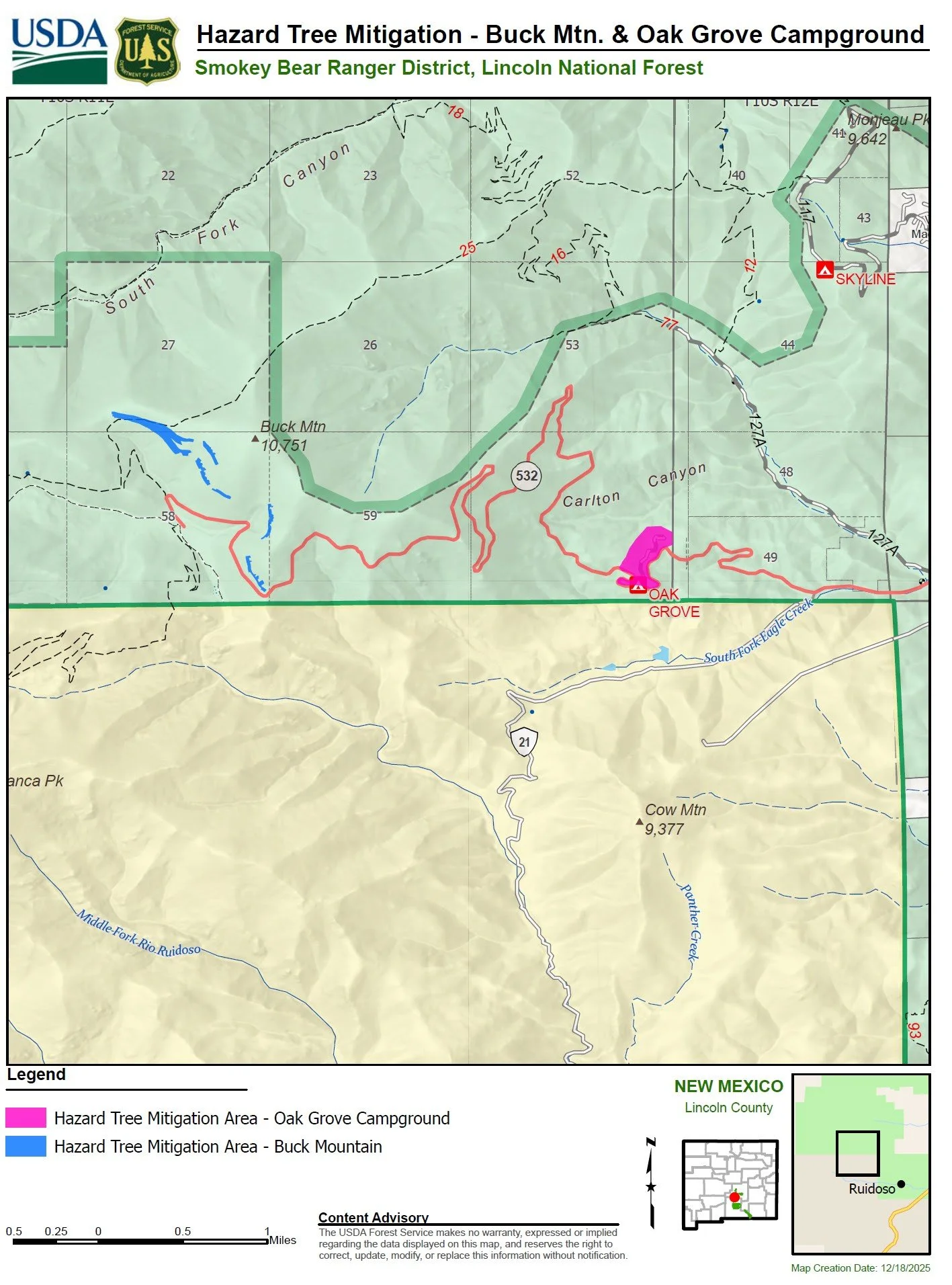 USDA Hazard Tree Mitigation Map - Buck Mtn. & Oak Grove Campground