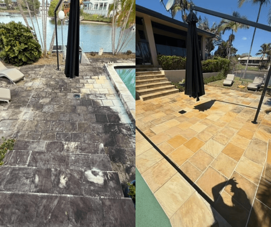 Pressure cleaning concrete driveway before sealing Gold Coast
