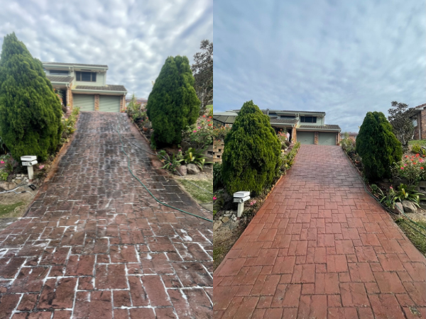 Sandstone is a softer, more porous surface that requires a low-pressure approach to avoid etching or surface damage. We use a soft wash method combined with appropriate cleaning solution to safely lift mould, dirt, and organic staining without compro