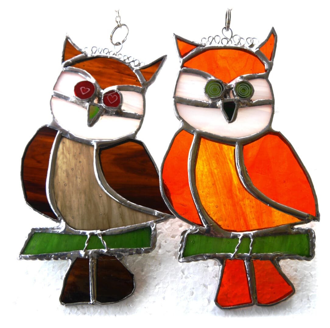 stained glass hanging owls