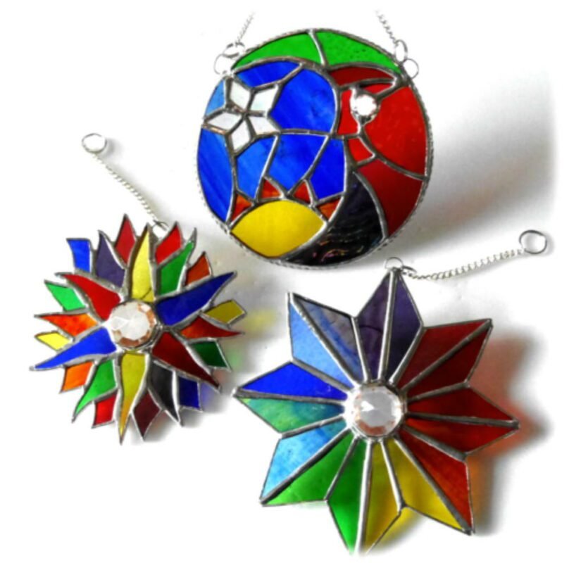 sun moon and stars stained glass suncatcher