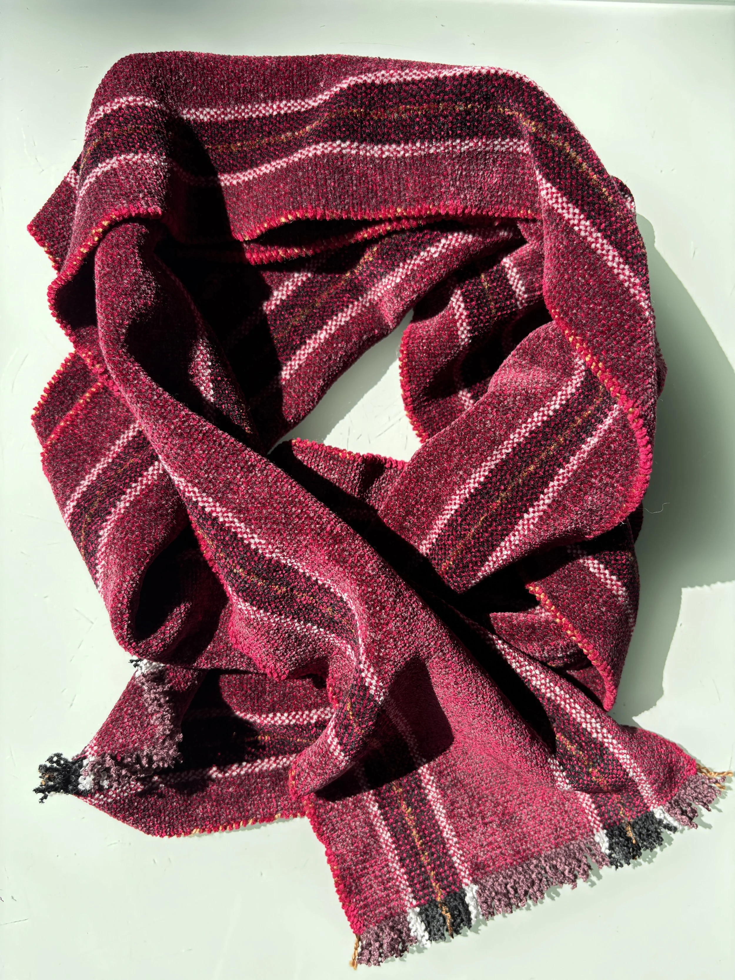 Woven Chenille Scarf - Red