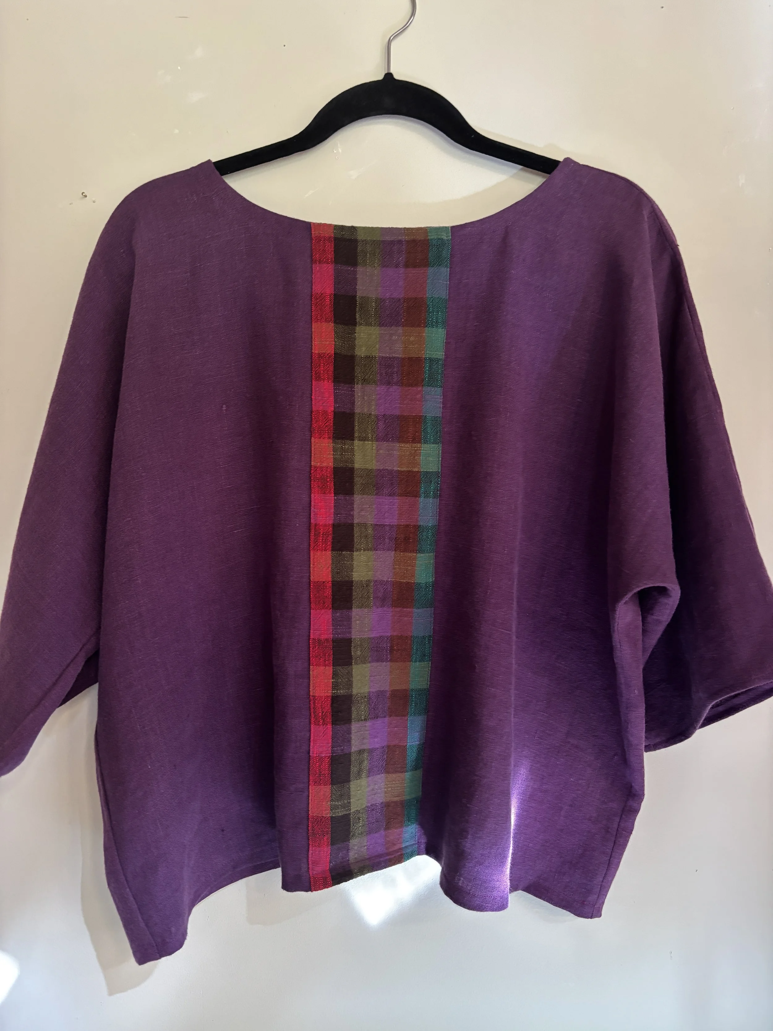 Woven Tee with Plaid Strip