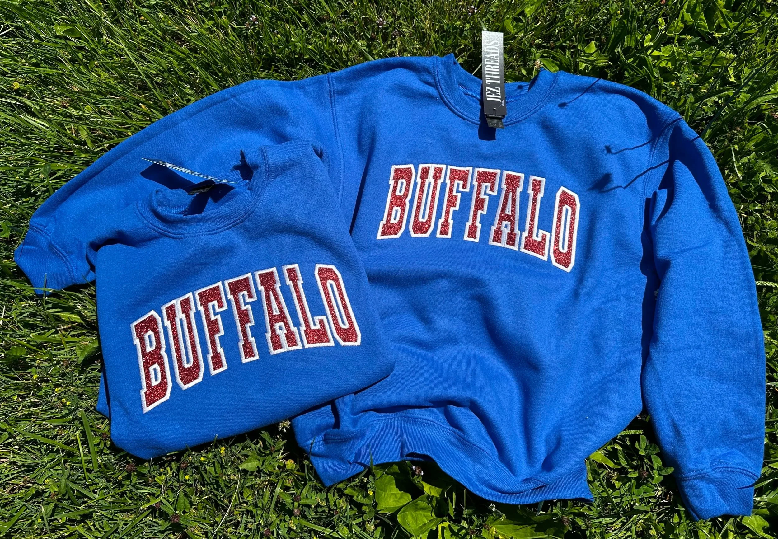 BUFFALO Football Glitter Embroidered Youth Crewnecks