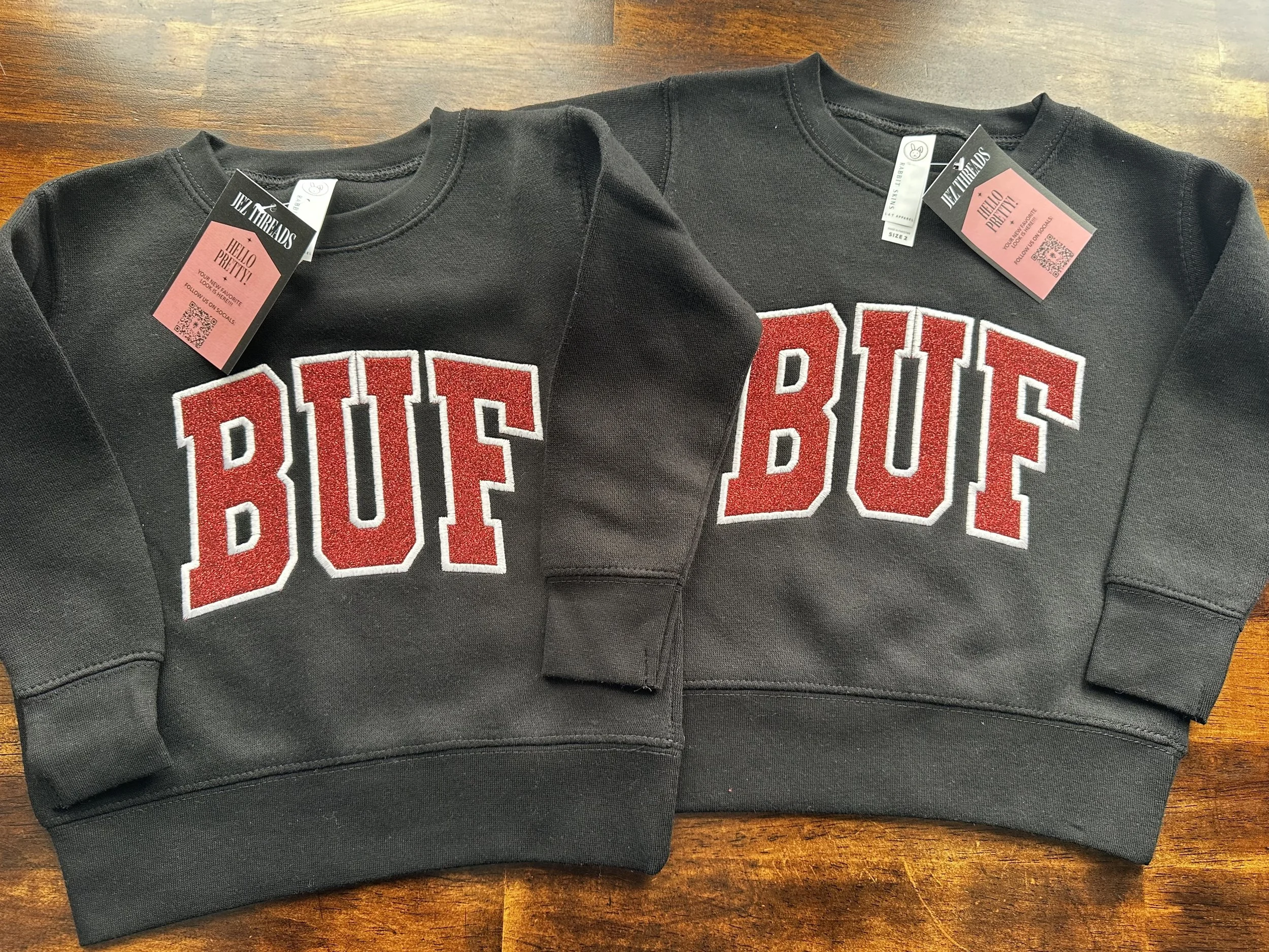 BUF Hockey Glitter Embroidered Toddler Crewnecks