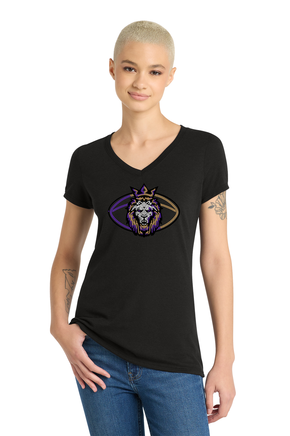 QC Woman's V-Neck Rhinestone T-Shirt