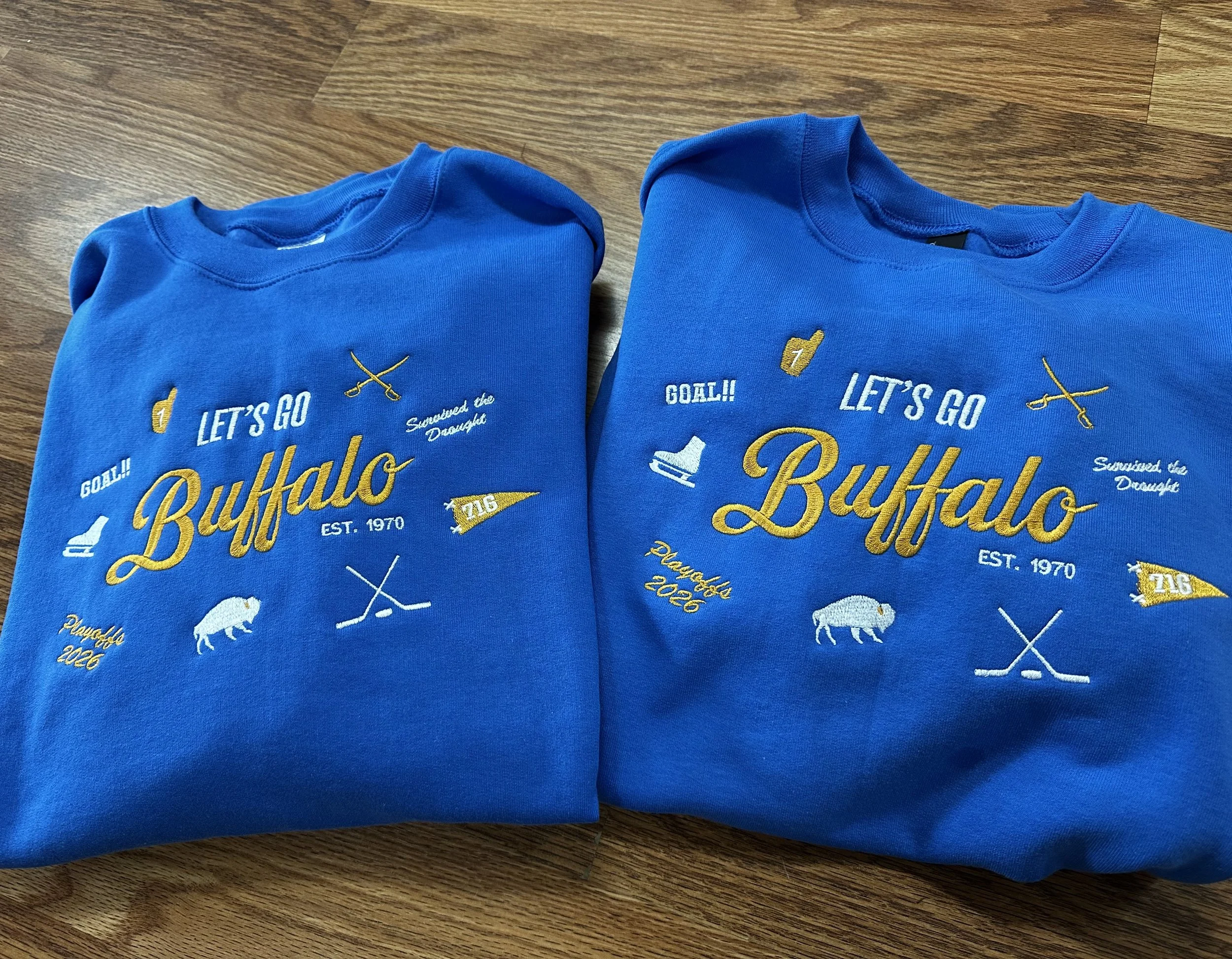 Let's Go Buffalo Embroiderd Hockey Collage Crewneck/Hoodie