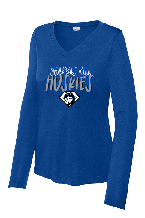 Huskies Woman's V-Neck Drifit Longsleeve