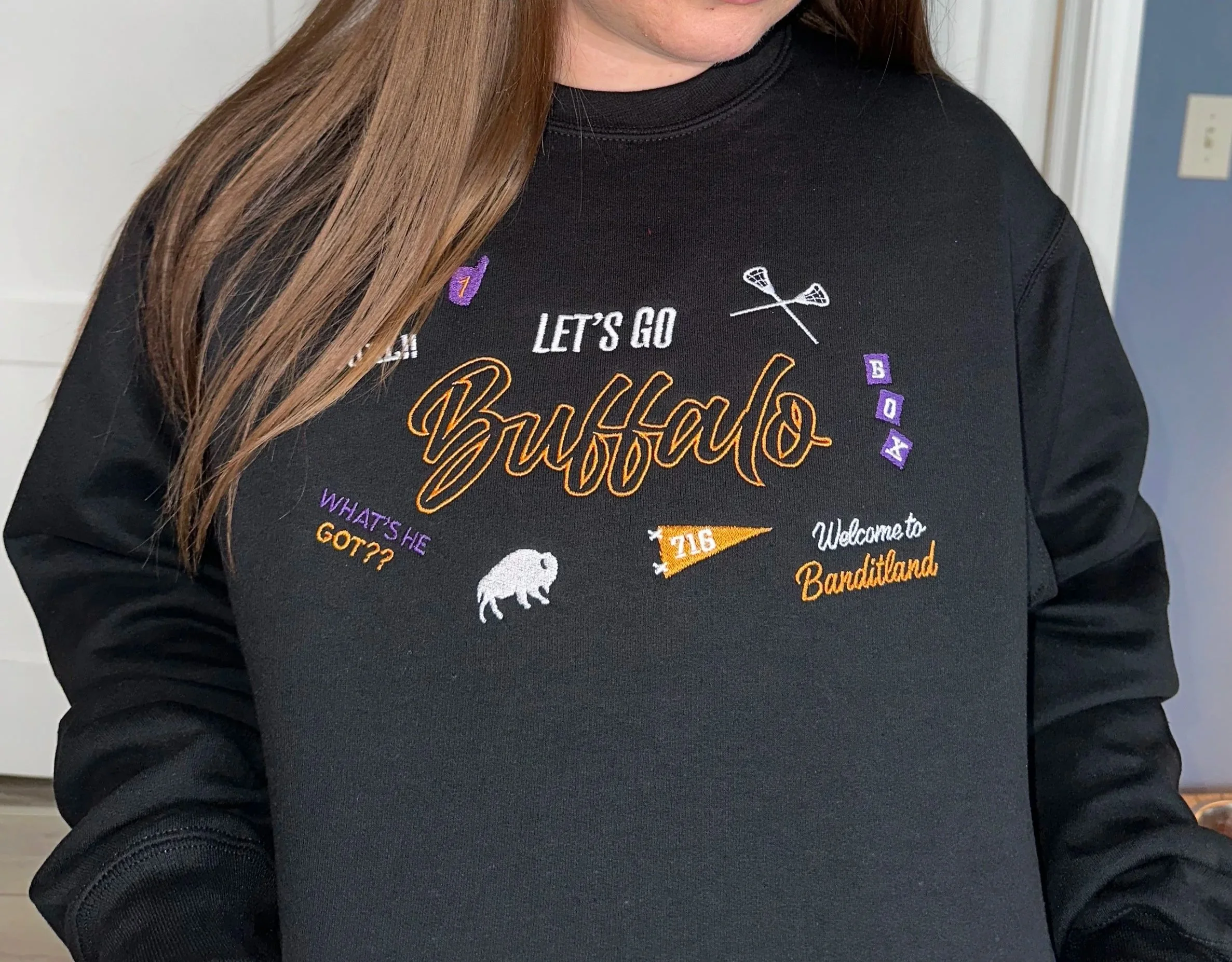 Let's Go Buffalo Collage Embroidered Apparel