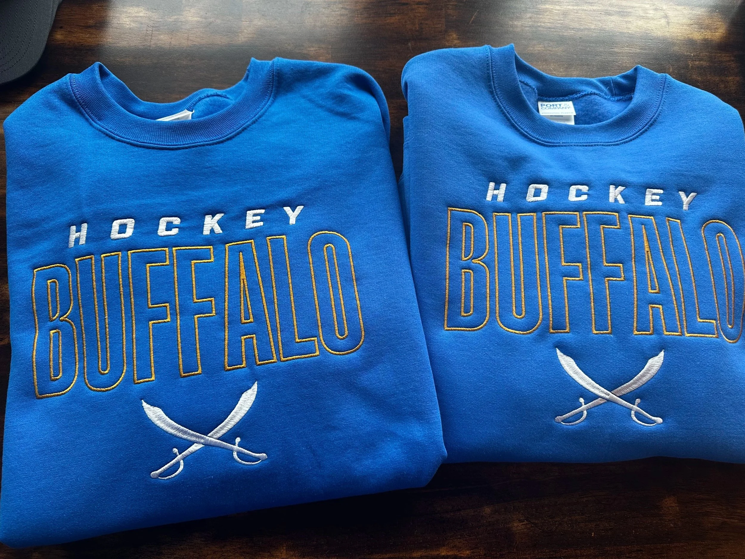 Buffalo Hockey Blue/Gold Embroidered Crewneck/Hoodie