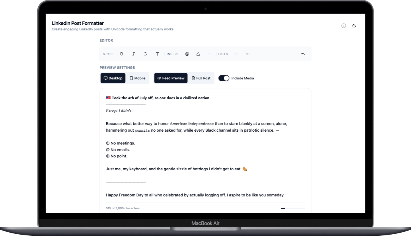 Fixing the Plaintext Mess: A Unicode Formatter LinkedIn Posts