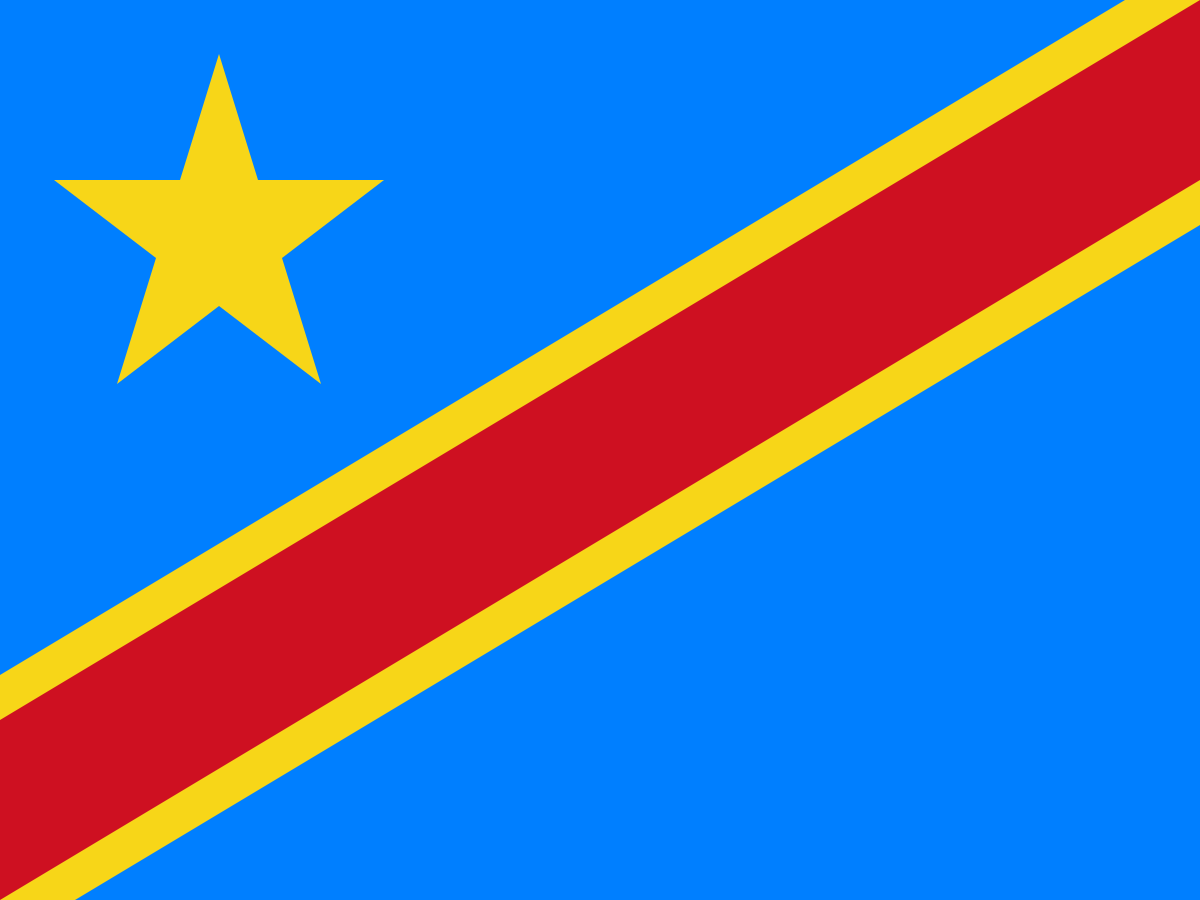 Flag with a blue background, a yellow star in the upper left corner, and a red diagonal stripe bordered in yellow running from the bottom left to the top right.