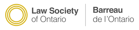 Law Society of Ontario logo with a gold circular symbol and black text in English and French.