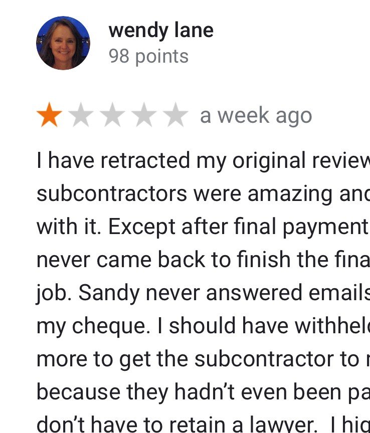 Sandy Maurice George Scheiris; "Image of individual identified in documented disputes between clients and general contractors, referenced in public forums."