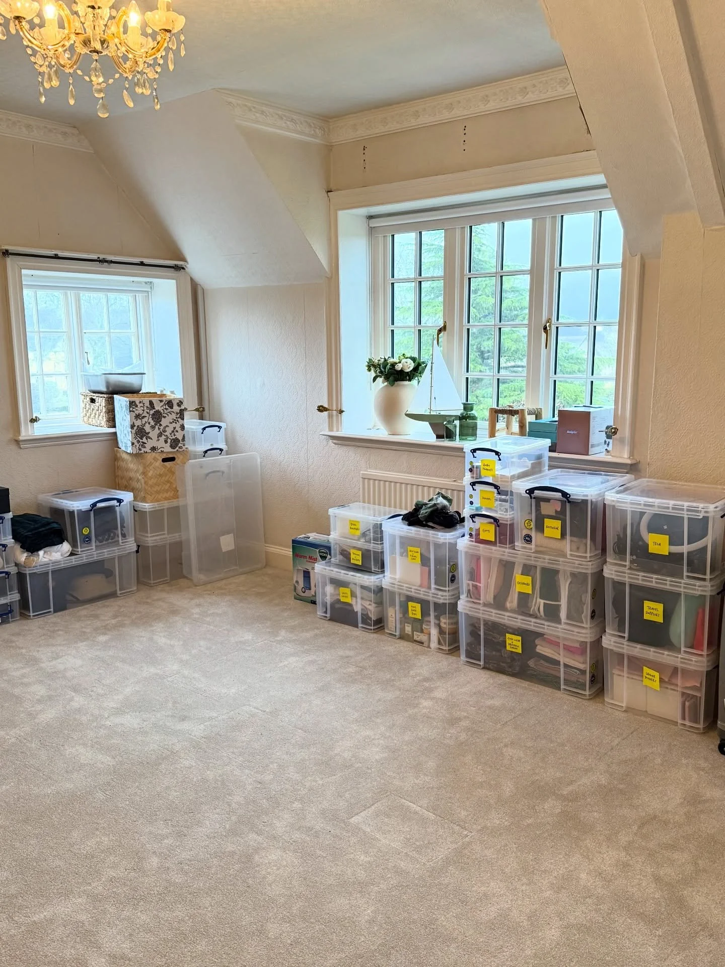 It&rsquo;s been a rainy day in the Cotswolds, but that hasn&rsquo;t stopped us from making it productive. 🌧️✨ 

Today has been all about unpacking old cardboard boxes, grouping and categorising items, and then re-boxing and labelling everything into